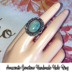 Beautiful Amazonite Gemstone Handmade Halo Ring